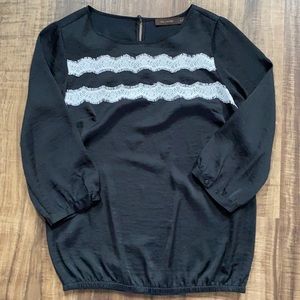 The Limited Black 3/4 Sleeve Top with Lace Detail